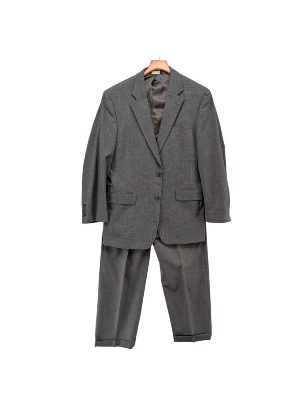 Jos A Bank 2 Piece Wool Suit Mens Grey 2 Button Pleated Cuffed Size 40R 34x28